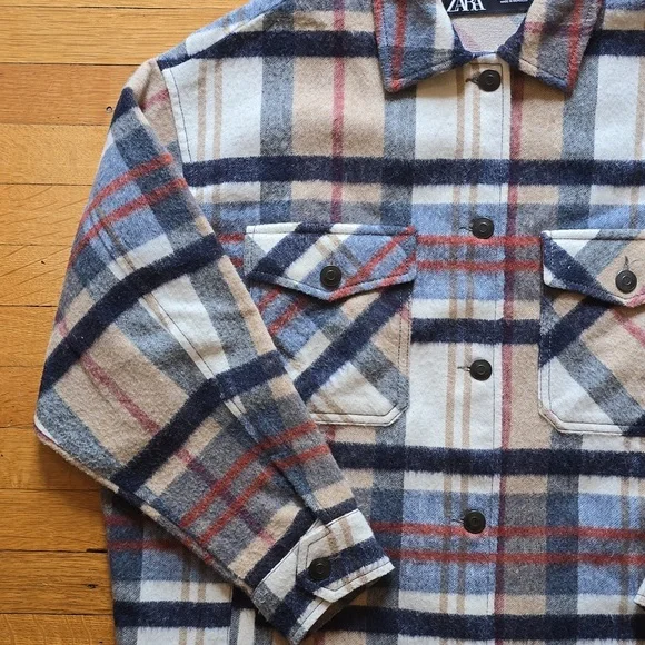 Zara, Shacket Wool Blend Plaid, Oversized, EUC, Women's M - Picture 5 of 12